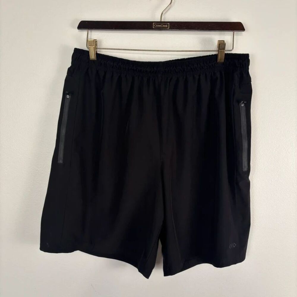 LEG3ND Men XL Athletic Shorts Black Elastic Waist Drawstring Zipper Pockets